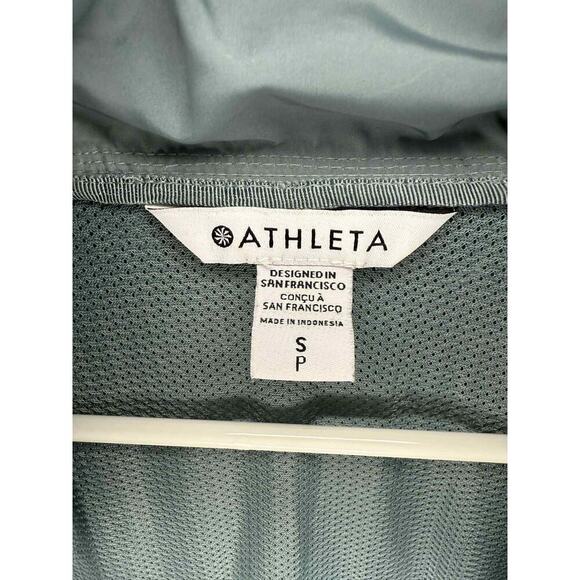 Athleta Drip Drop Full Zip Water Repellent Jacket with Hood Blue/Grey Small - Picture 11 of 14